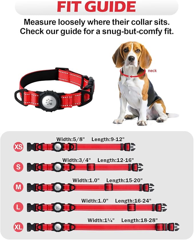TagME Airtag Dog Collar,Waterproof Reflective Pet Collar with Airtag Holder,Soft Padded and Double D-Rings for Small Dogs,Red