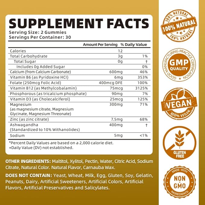 softbear Calcium Magnesium Zinc Gummies for Women, Calcium Magnesium Supplement High Absorption Calcium Gummies with Vitamin D3 for Bone Strength Vegan Mango Flavor 120 Gummies
