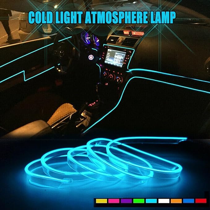 Riloer El Wire Lights for Car, Interior Neon Lights Strip Car LED Strip Light Interior for Car Garden Party Decoration, Car Ambient Lighting Kits, 2m/6.5ft Blue LED