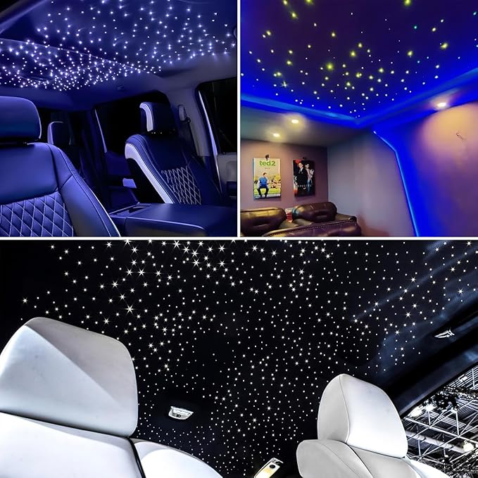 AKEPO Mini Size 6W Starlight Headliner Kit Twinkle Fiber Optic Lights, 550pcs 0.03in 9.8ft/3m Optical Fiber APP Control RGBW Led Music Activated Optic Star Ceiling Kit for Home and Car Headliner Star