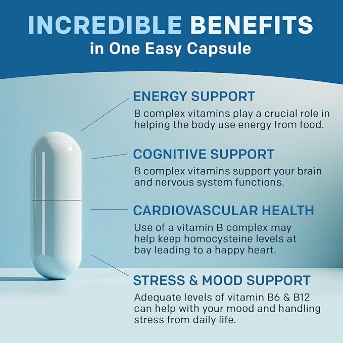 Methylated B Complex with Methylfolate and B12 Methylcobalamin 1000 mcg - Methylated Multivitamin for Energy, Brain Function, and Wellness - Vitamin B Complex for Men & Women (90 Servings) (Pack of 1)