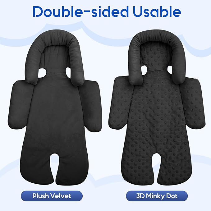 Newborn Car Seat Head Support with 3 Shoulder Covers Set, 2-in-1 Reversible Infant Car Seat Insert, Thickened Car Seat Cushion for Baby, Carseat Head Support for Preemie to Infant