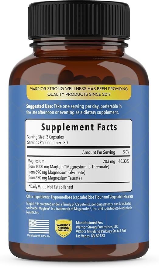 Magnesium Complex -Triple Blend 100% Chelated Mag Supplement-Magtein Magnesium L-Threonate for Memory & Brain Health -Glycinate, Sleep Well-Taurate- Relaxation