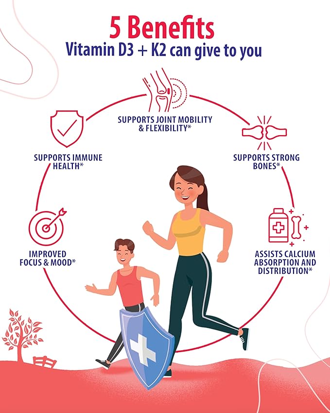 Vitamin D3 K2 Gummies 5000 IU - Immune & Bone Support & Magnesium Gummies for Kids & Adults - 200mg