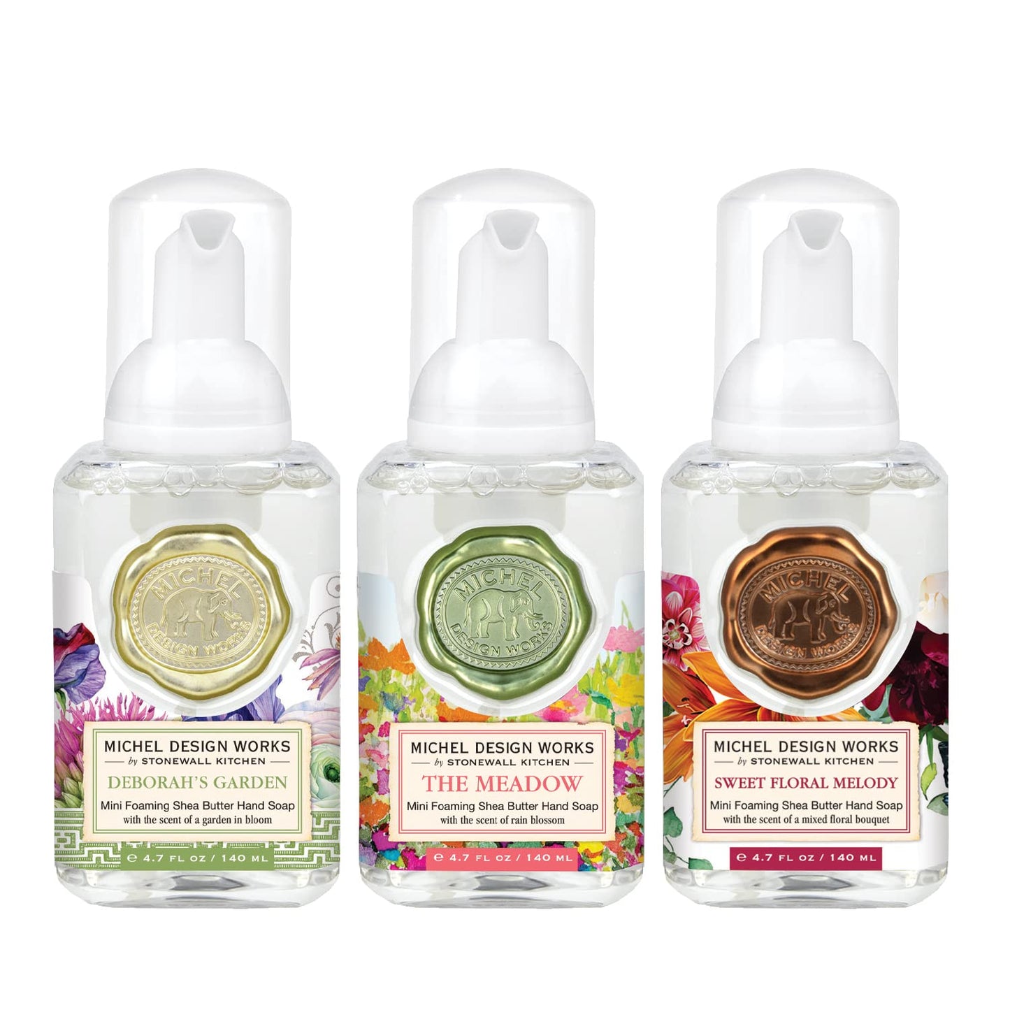 Michel Design Works Mini Foaming Soap 3-Pack Set (Deborah'S Garden, The Meadow, Sweet Floral Melody)