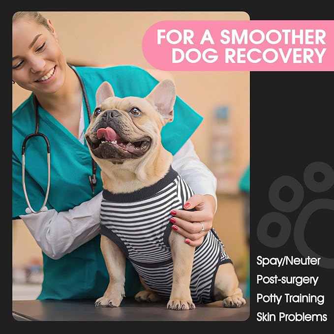 FUAMEY Dog Recovery Suit Male,Dogs Surgery Neuter Suits Puppy Spay Shirts for Female Protect Dog's Skin Anti Licking Abdominal Wounds Doggie Onesie Pet Bodysuit Alternative to Cone Gray Stripes S