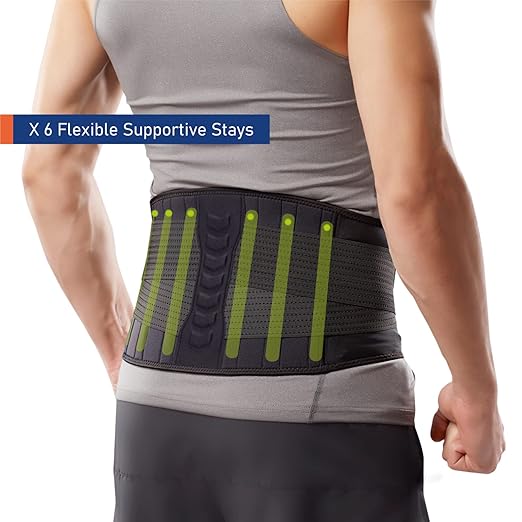 Copper-Infused Back Support Brace – Lightweight, Breathable Lumbar Belt with 6 Flexible Nylon Stays and Dual Adjustable Straps for Lower Back Pain Relief, Muscle Spasms, Strains, Arthritis, and Sciatica – Suitable for Men and Women (XXL)