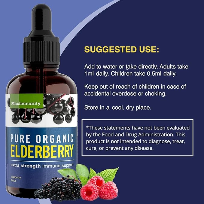 Organic Elderberry Syrup, 30 Day Supply, Black Elderberry Liquid for Immune Support, Sambucus Elderberry Syrup - Liquid Extract Drops for Kids & Adults - Extra Strength (1 Pack)