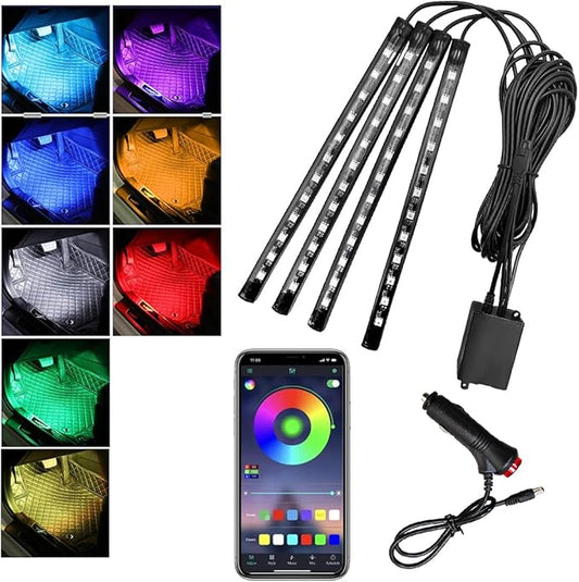 povtii Car Led Interior Lights, RBG 48 LED Multicolor Music Auto Interior Strip Light with APP Control, Waterproof Lighting Lamp Kit Under Dash with Charger, Car Accessories (Cigarette Lighter)
