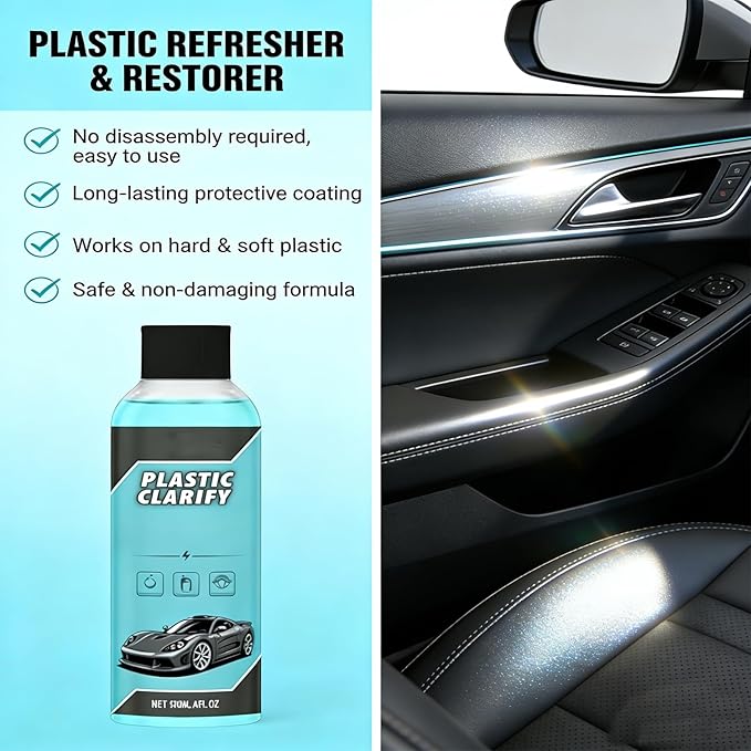 Interior Maintenance Refresher for Car, Plastic Clarify Tire Shine for Cars, 4 oz Black Plastic Car Trim Restorer Spray, Waterless Detailer for Rubber, Vinyl, and Plastic, Restores Deep Shine (5pcs)