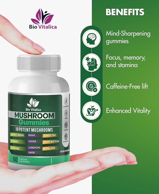 Mushroom Gummies - Lions Mane Gummies for Adults with 10 - Blend Mushrooms Complex Reishi, Chaga, Cordyceps, Turkey Tail, & More - Mushroom Supplement (2)