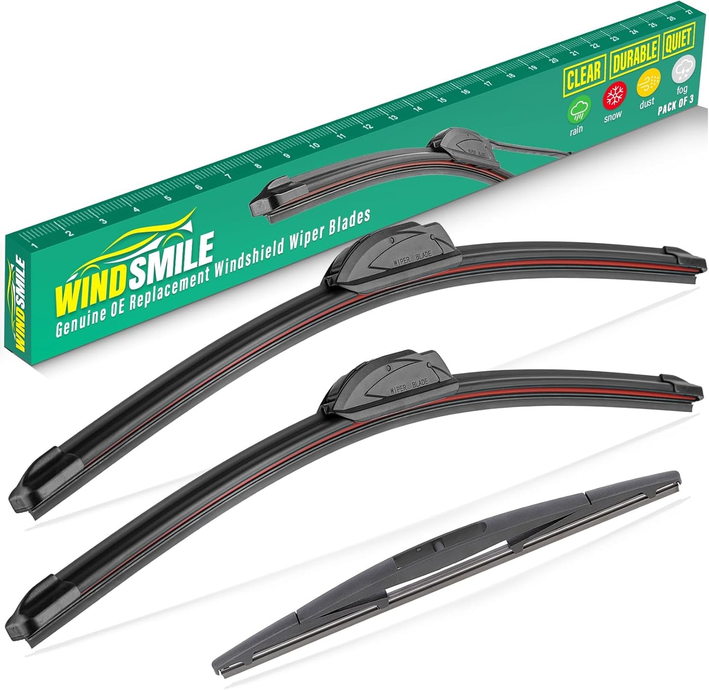 24" 18" 12" Windshield Wiper Blades Replacement for 2014 2015 2016 2017 2018 Mazda 3 Premium All Weather Front Rear Wipers Set - OEM Quality (Pack of 3)