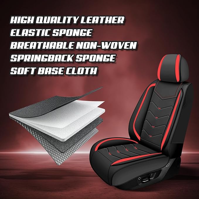 Car Seat Covers for Mitsubishi Outlander 2003-2026, Premium Nappa Leather Car Seat Cover, Stylish Sport Seat Covers， Automobile Seat Cover Sets.(Luxury 2 Seats/Black Red)