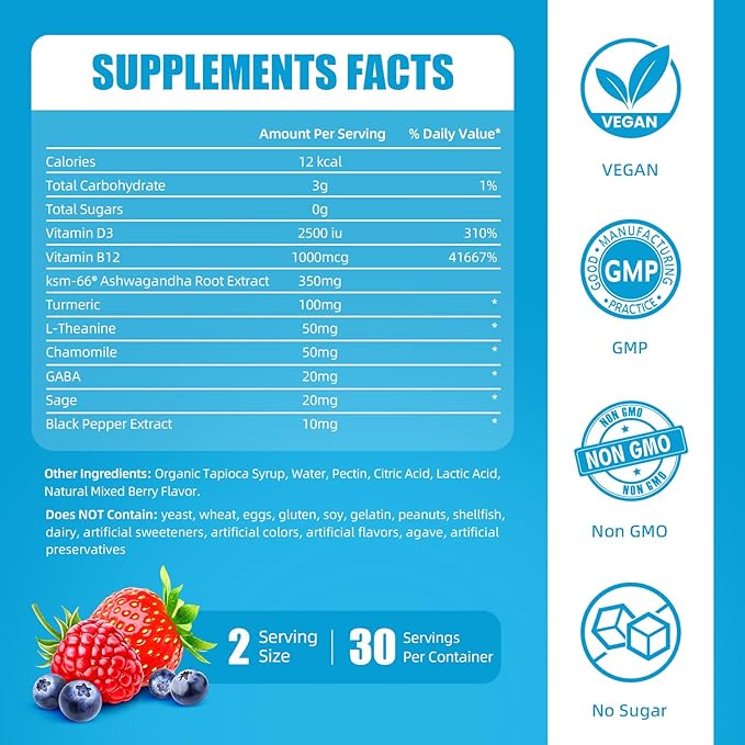 Ashwagandha Gummies for Women and Men, KSM-66 Ashwagandha Root Extract Supplement, 0 Sugar Chewable Vegan(Mixed Berry C)