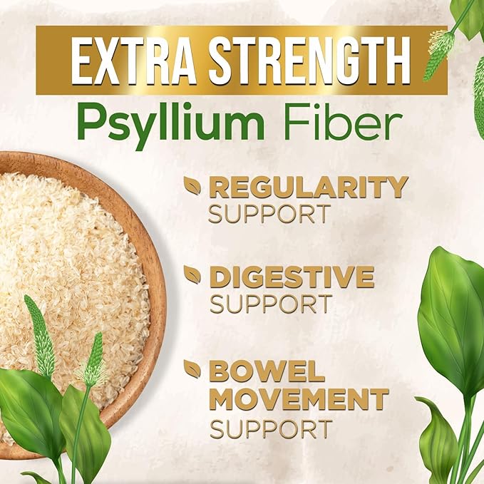 Psyllium Husk Fiber Supplement 1500mg, Natural Daily Soluble & Insoluble Fiber Pills, Psyllium Husk Powder Capsules Supports Digestion Colon Health & Regularity, Plant Based Supplement - 60 Capsules