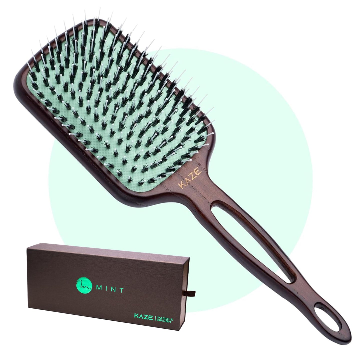 Eco-Friendly Boar Bristle Paddle Hair Brush For Women By Mint | Anti-Breakage Detangling Brush Great For Color-Treated Hair, Ext