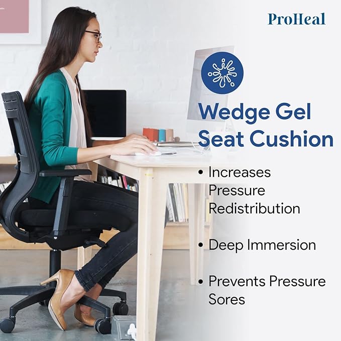 Gel Wedge Seat Cushion with Pommel, Bariatric 26" x 20" x 4" - 2" - Better Posture and Hip Positioning - High Density Foam and Pressure Redistribution Gel and Back, Tailbone, and Coccyx Support