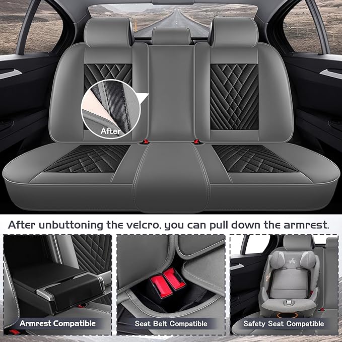 Truck Seat Covers for Nissan Frontier 2009-2026, Waterproof Premium Leather Full Coverage Car Seat Cover, Muscle Sport Style Auto Interior Seat Covers Sets (Full Set/Gray Black)