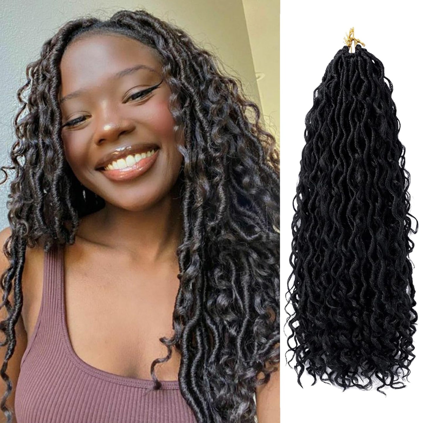 Goddess Locs Crochet Hair 18 Inch Faux Locs Crochet Hair For Women Soft River Locs Short Curly Pre Looped Crochet Braids With Cu