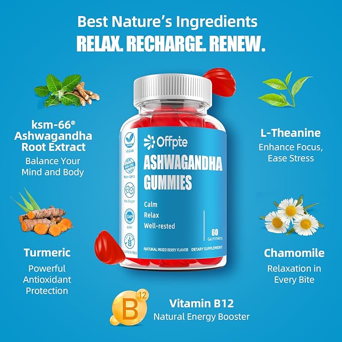 Ashwagandha Gummies for Women and Men, KSM-66 Ashwagandha Root Extract Supplement, 0 Sugar Chewable Vegan(Mixed Berry C)