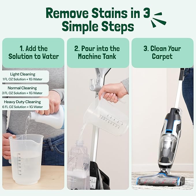 Sunny & Honey Carpet Cleaner Solution - 128 Fl Oz, Spring Mint Scent - Carpet Shampoo & Pet Stain Remover for Upholstery & Rugs, Works With Steam Cleaners