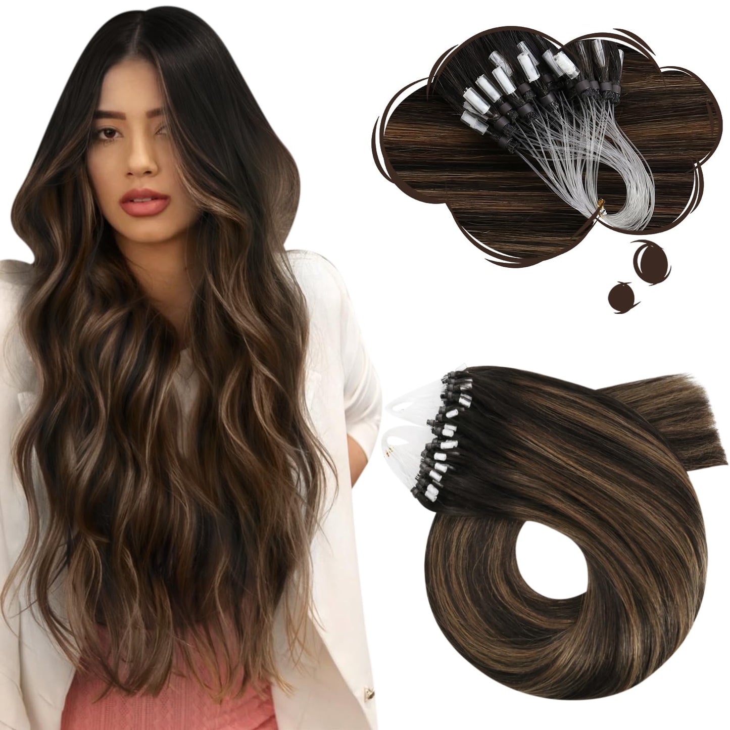 Moresoo Microlink Hair Extensions Human Hair Balayage Dark Brown With Medium Brown Micro Loop Human Hair Extensions Ombre Darkes
