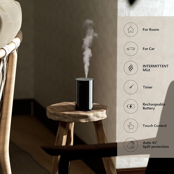 Airversa Waterless Essential Oil Diffuser Starter Kit with 2x20mL Hotel Fragrance Oils for Car Home Office, Up to 600 sq ft, Cordless Nebulizer Baterry Operated, Mist & Timer Settings AN8Kit-C, White