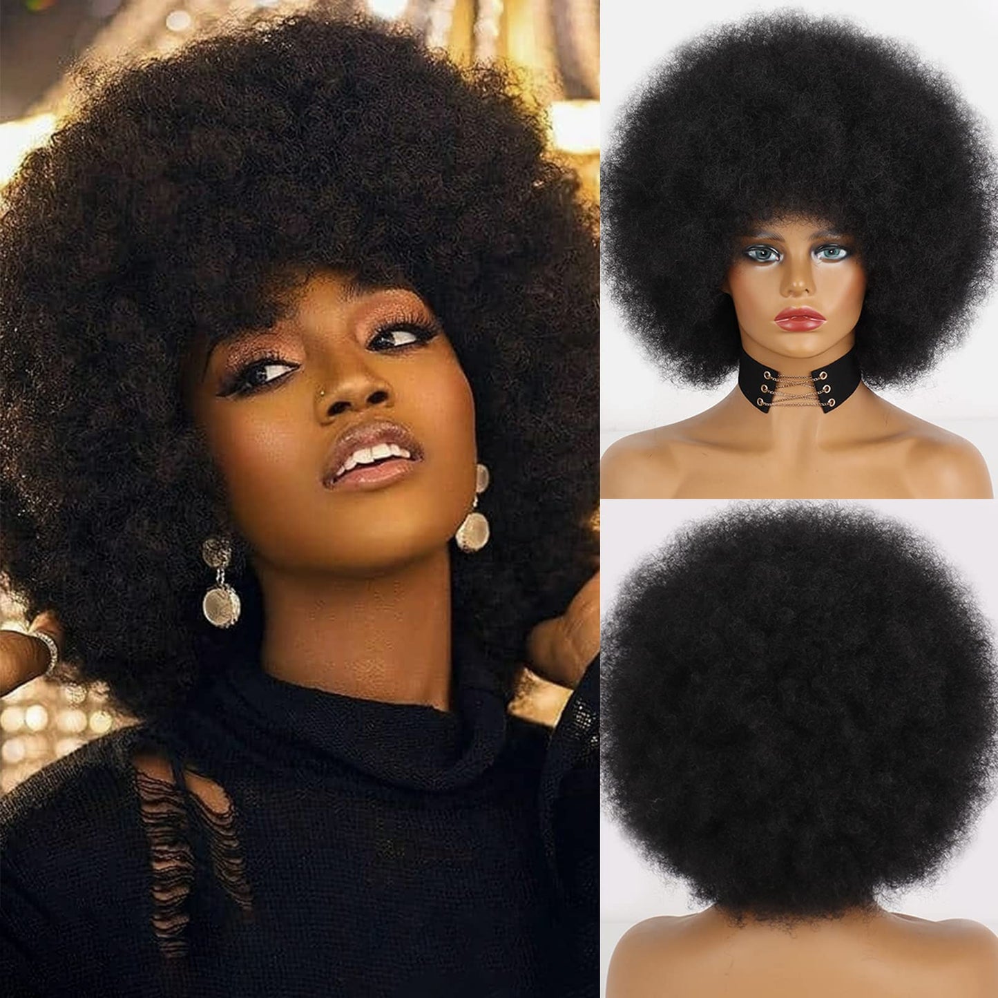 Xinran 70S Blonde Afro Wigs For Black Women, Beige Blonde Curly Afro Wigs Natural Looking, Large Bouncy Afro Wigs For Women