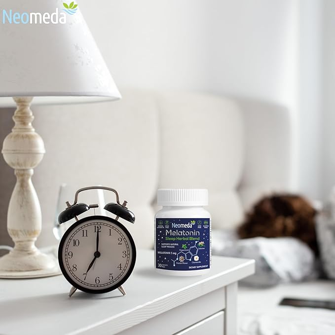 Melatonin Sleep Herbal Blend - Natural Support for Restful Nights with 5mg Melatonin & Calming Herbs - Drug-Free Dietary Supplement, 30 Capsules, 30-Day Supply