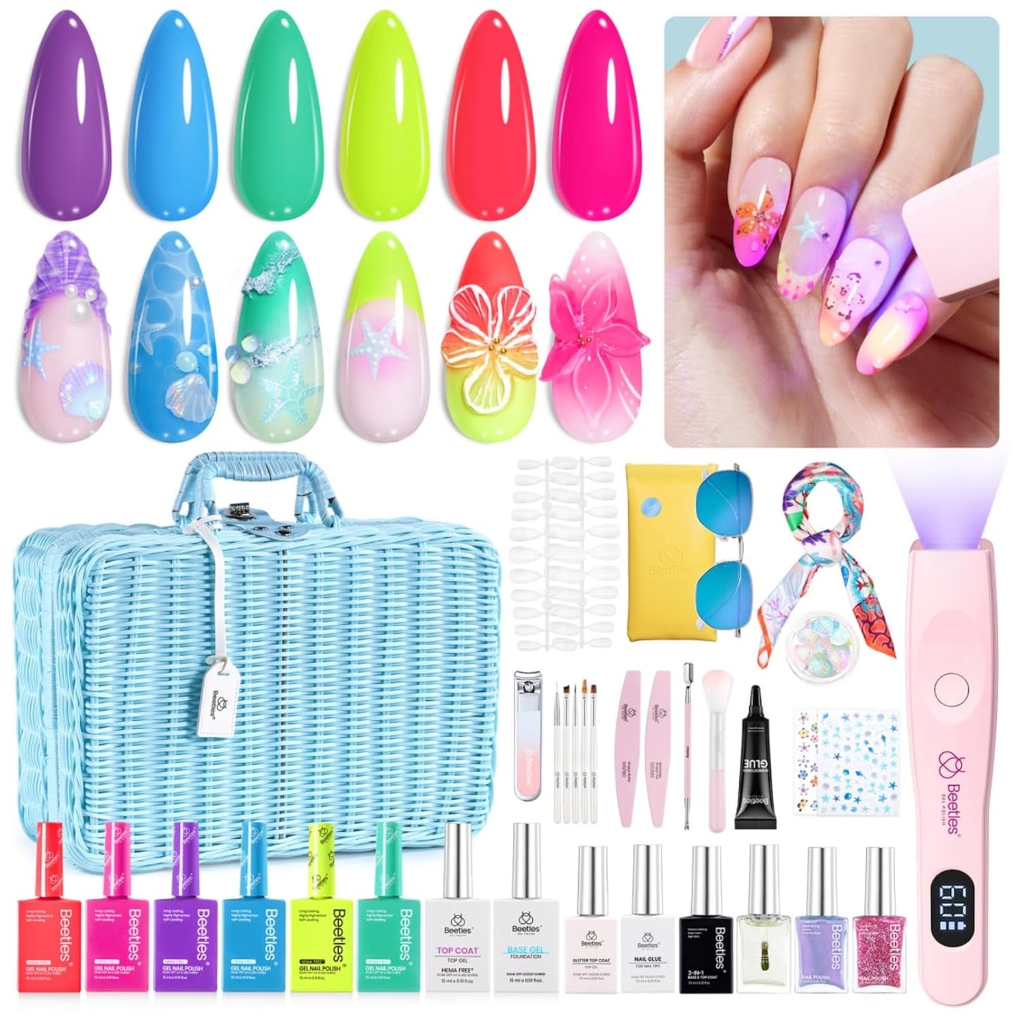 44-Piece Gel Nail Polish Kit | UV Light | 24 Colors | Base & Top Coats | Gifts for Women