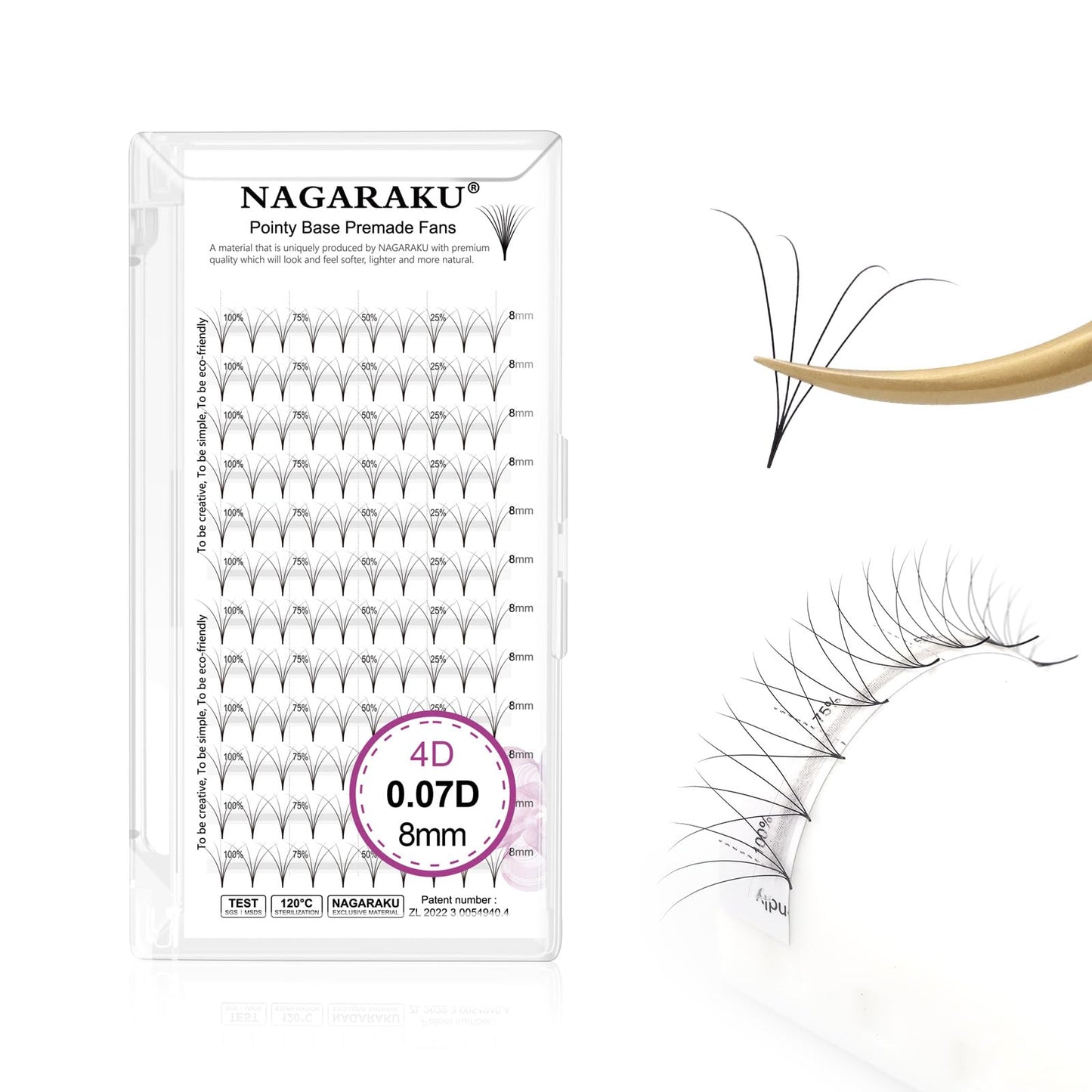 Nagaraku Premade Fans Eyelash Extensions Premade Volume Fans Lash Extensions 120 Fans 4D 0.07D Curl 10Mm Sharp Narrow Stem Clust