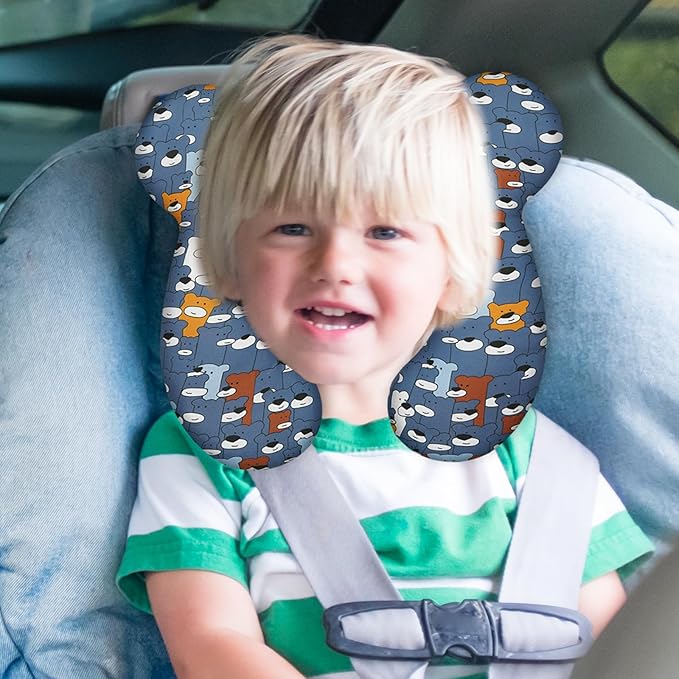 Baby Travel Pillow, Infant Kid's Cushion Soft and Skin Friendly for Car Seat, Pushchair and Stroller (Blue Bear)