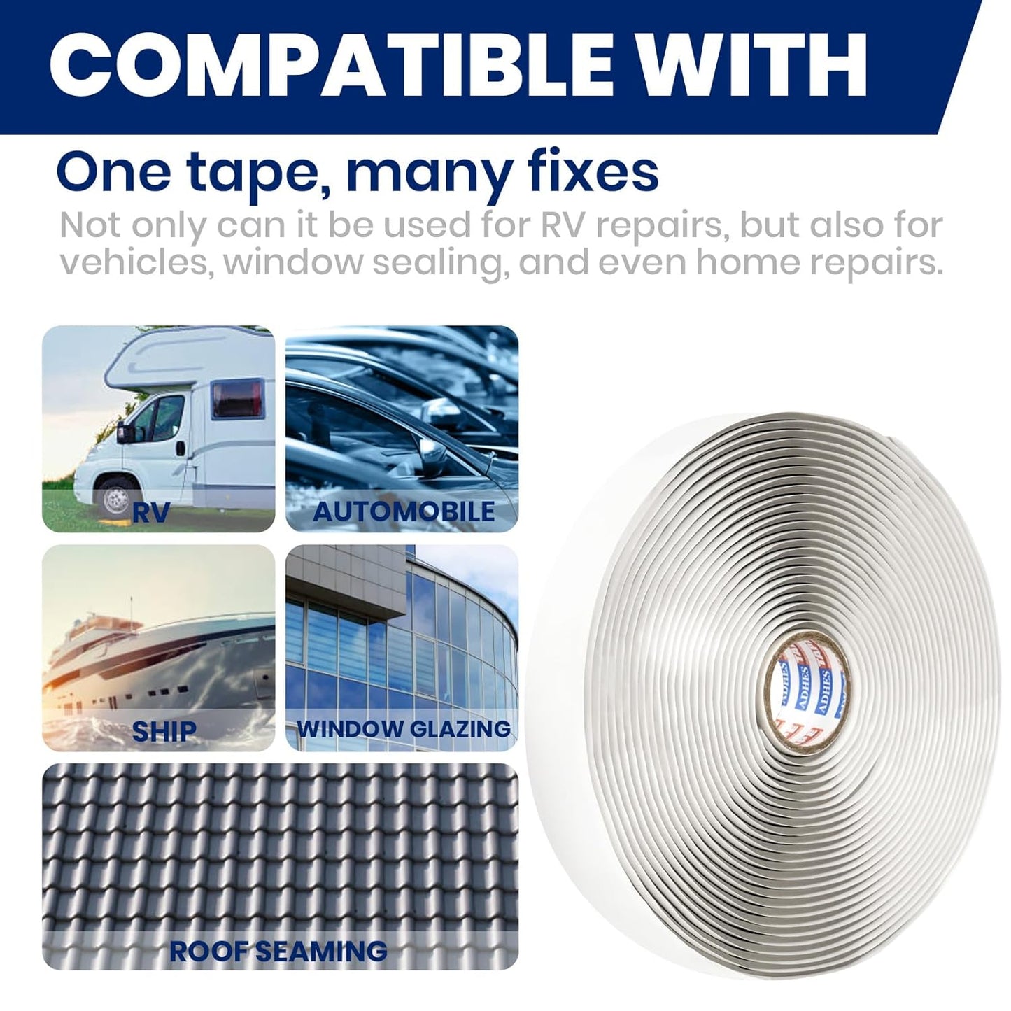 ADHES Premium Butyl Sealant Tape 1" x 30 'x 1/8" Gray Butyl Rubber Sealant Tape for RVs, Vehicles, Marine and Home Repair – Ideal for Headlights, Windows, Doors, and Windshields