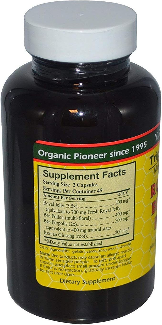Y.S. Eco Bee Farms, (3 Pack) Royal Jelly, Bee Pollen, Propolis, Plus Korean Ginseng, 90 Capsules