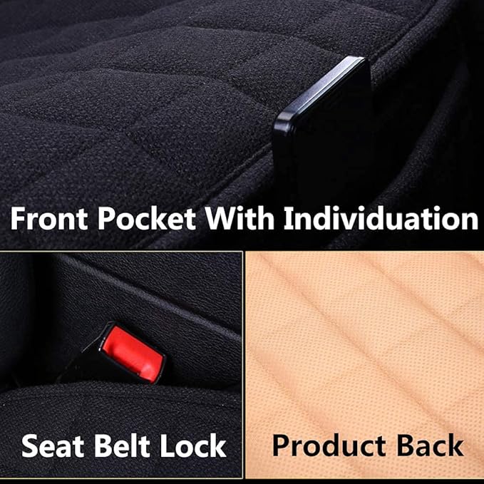 Suninbox Cooling Car Seat Covers,Cloth Seat Covers for Cars,Linen Car Seat Protector,Front Seat Only Universal Fits Most Automotive,Vans,SUVs,Trucks Black