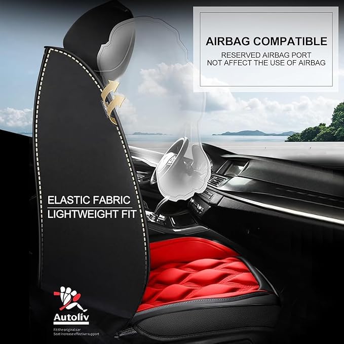 AOMSAZTO Car Seat Covers Full Set Fit for Hyundai Kona 2018-2026 Waterproof Faux Leather Car Seat Cushions Automotive 5 Seat Covers Set（Black&Red）