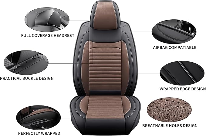 Car Seat Covers Full Set Fit for Toyota Avalon 2001-2022, Premium Faux Leather Car Seat Protector,Breathable Anti-Slip Full Wrapping Edge Seat Covers(Black&Brown,Full Set)