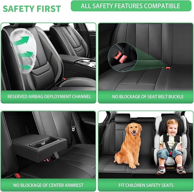Fit Avalon Car Seat Covers for Toyota Avalon 2001-2024 2025 2026 -Upgraded Premium Waterproof & Breathable Leather,Airbag Compatible,All-Weather Seat Cushion Protector,2 Front/Black-Grey