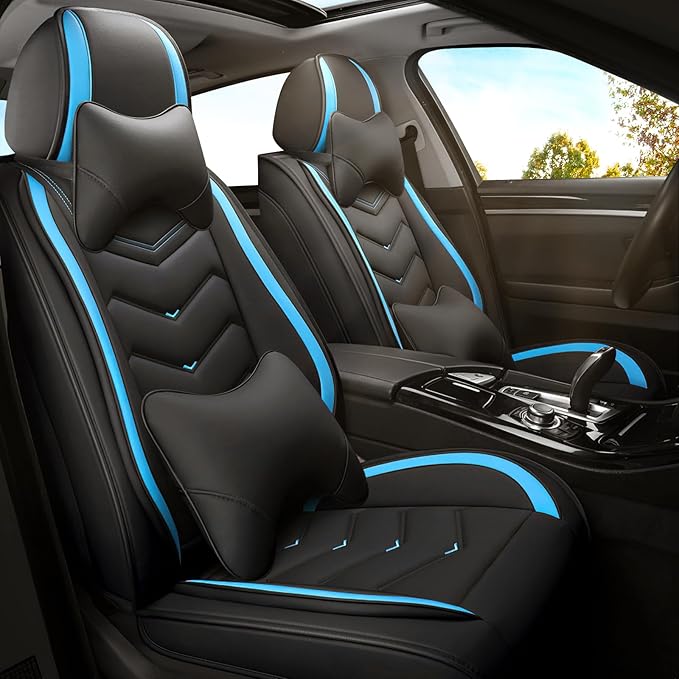 Car Seat Covers for Mercedes-Benz S-Class 2005-2026, Premium Nappa Leather Car Seat Cover, Stylish Sport Seat Covers， Automobile Seat Cover Sets.(Luxury 2 Seats/Black Blue)