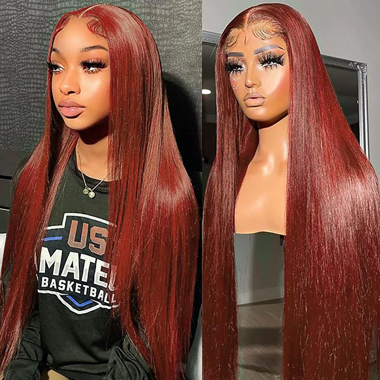 Queen Story Reddish Brown 30 Inch Lace Front Wig Human Hair 13X4 Straight Lace Front Wigs Human Hair Pre Plucked With Baby Hair