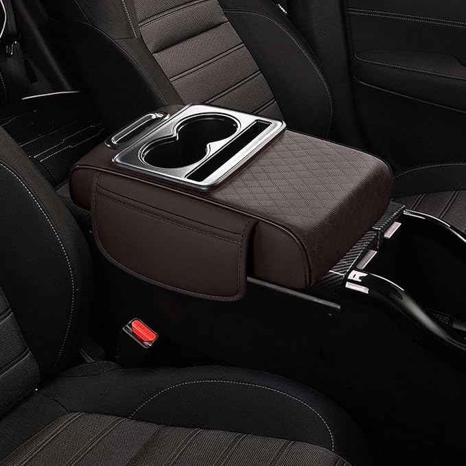 Car Center Console Pad PU Leather Armrest Organizer with Tissue Box Slot for Vehicles, Style F