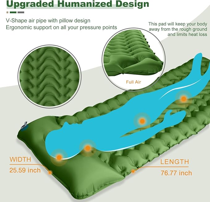 MEETPEAK Camping Sleeping Pad with Pillow, Upgraded Extra Thickness Inflatable Foot Press Camping Mat, Durable Waterproof Lightweight Sleeping Air Mattress for Hiking Backpacking Traveling