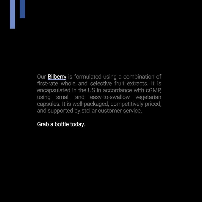 Bilberry Extract 1000mg, 25% Anthocyanins 50mg - 120 Count (V-Capsules) / 120 Servings; European Blueberry: Manufactured in a cGMP-Registered Facility in USA; Vegan & Gluten Free