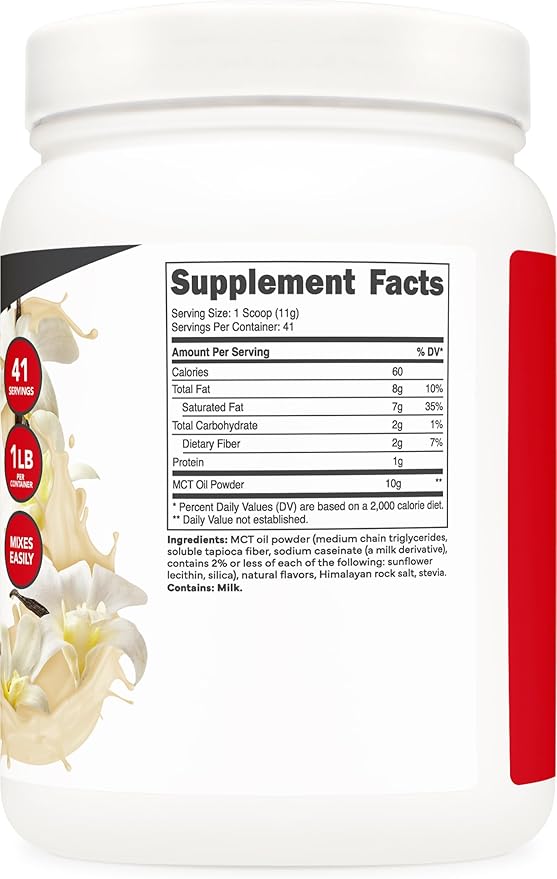 Ketologic MCT Oil Powder (1 LB) (Hazelnut Cream) - 40 Servings, Medium Chain Triglycerides Powder Supplement