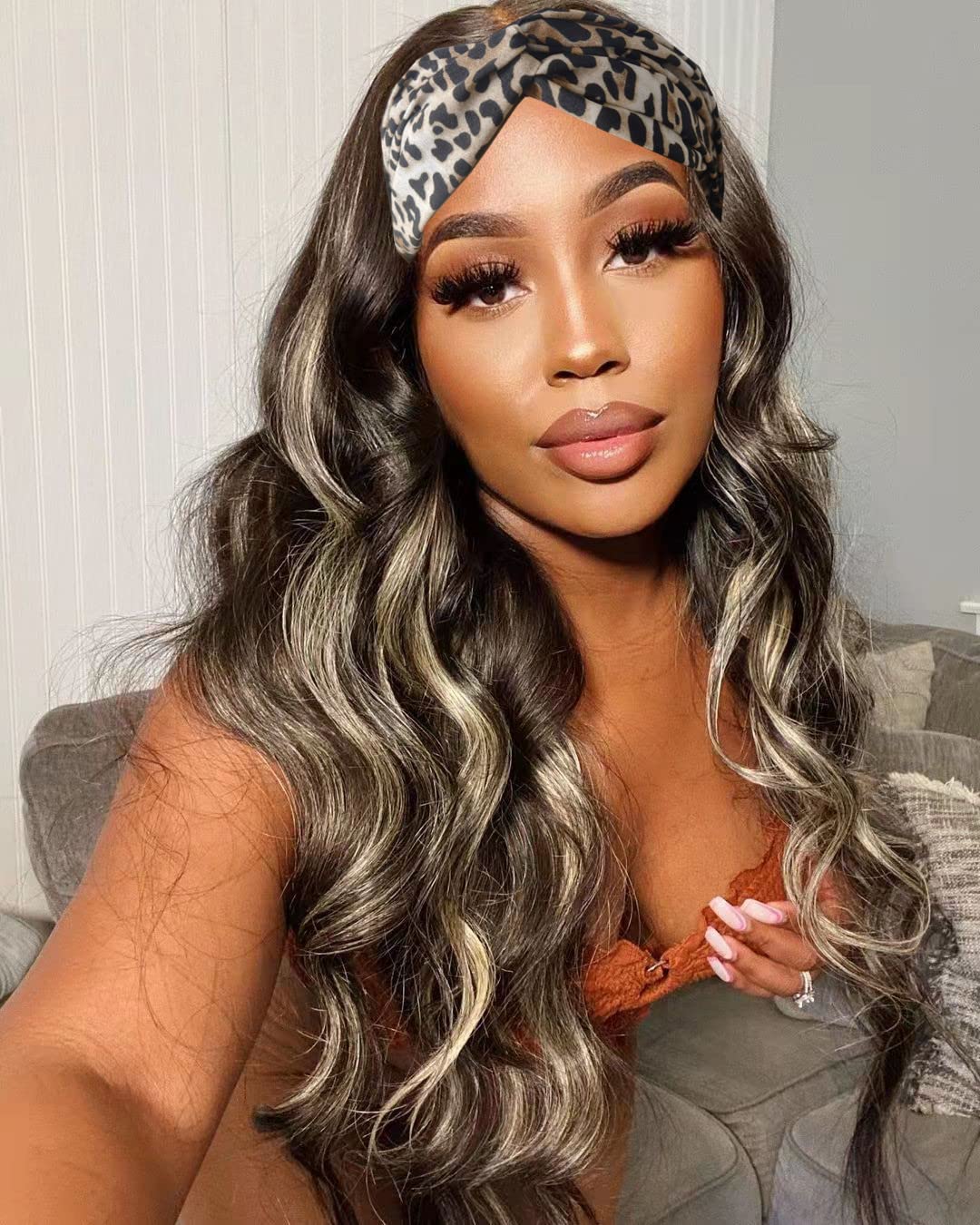 Gdwigs Long Wavy Headband Wig For Black Women Synthetic Headband Wigs 180% Density Body Wave Headband Wig Full Ends Glueless Hea
