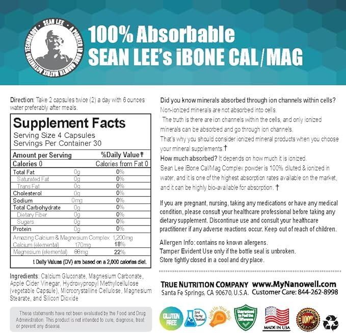 Sean Lee's iBone Cal Mag 120 Vegetable Capsules X 4 Bottles for 4 Months - Bone Health, Calcium Supplement (480 Count)
