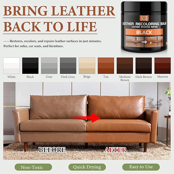 Leather Recoloring Balm Leather Color Restorer Scratch Repair Leather Paint for Furniture Couches Car Seats Shoes Bags Leather Dye and Scratched Leather with Leather Conditioner - Gray