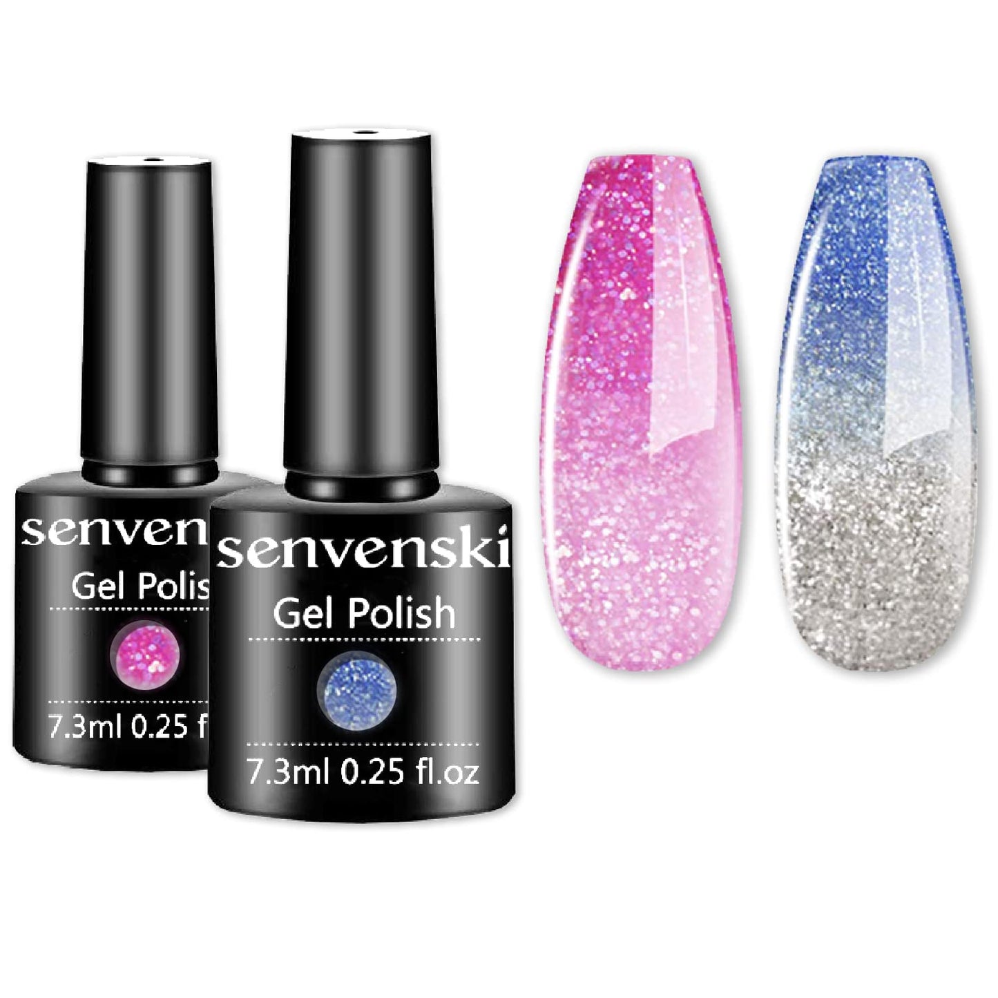 Senvenski Color Changing Gel Nail Polish Blue Pink Glitter Mood Chameleon Thermal Temperature Gift Set Uv Led Art Manicure Varni
