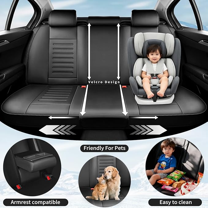 Fit HRV Premium Leather Car Seat Covers Compatible with Honda HRV 2016-2025 2026, Breathable, Wear Resistant, Airbag Compatible, All-Weather Protection & Full Coverage, Full Set Black