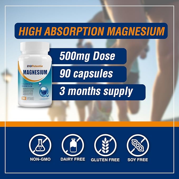 Magnesium Breakthrough Supplement - Has 5 Forms of Magnesium: Glycinate, Orotate,Taurate,Malate, Citrate- Support Stress Relief, Sleep, Heart Health, Nerves, Muscles, and Metabolism (90 Capsules)